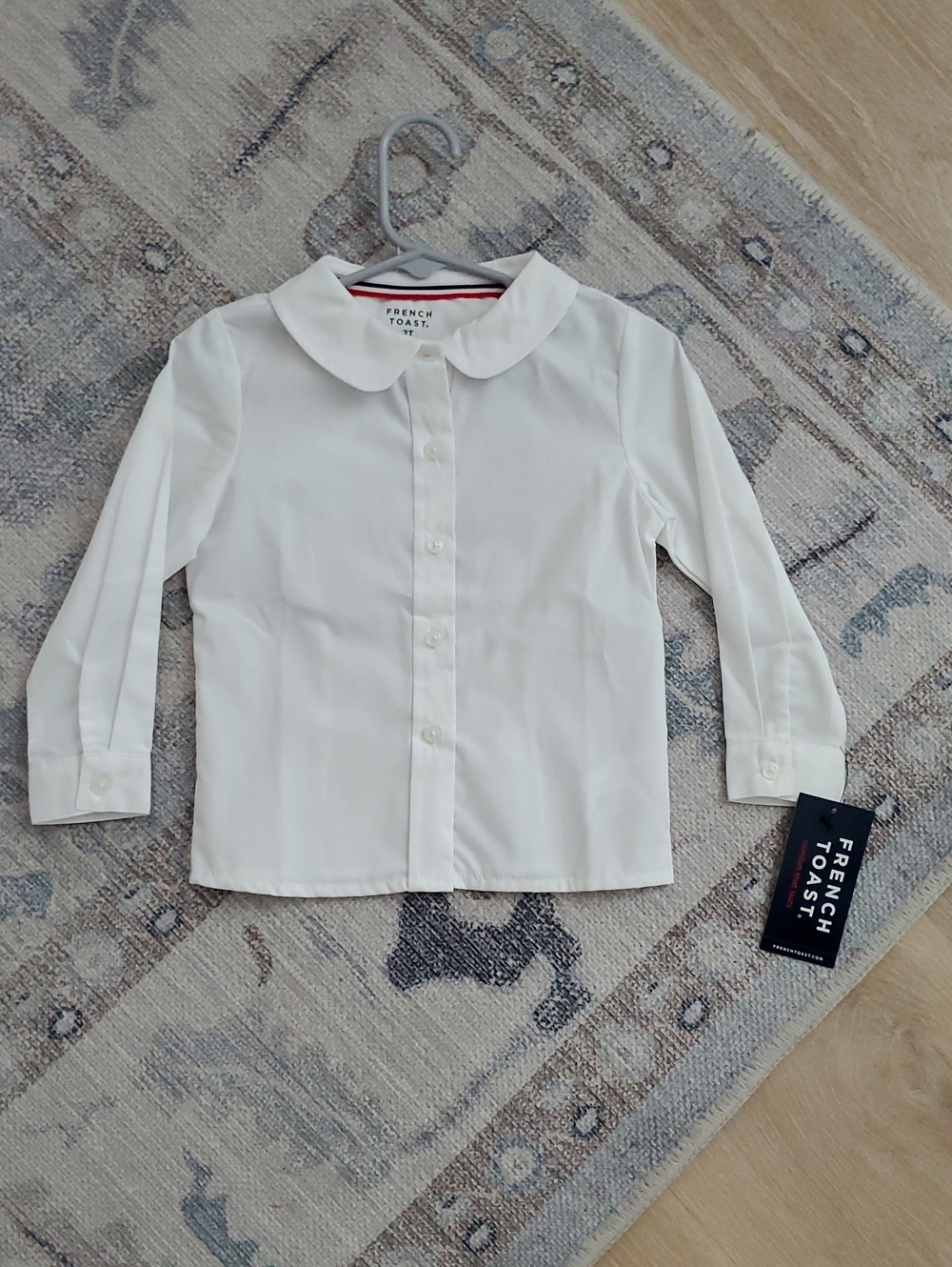 NWT French Toast White Modern Peter Pan Collar Long Sleeve Shirt Blouse Sz2T
